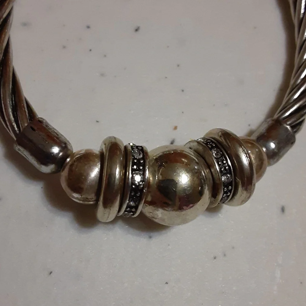 Silver Tone & Rhinestone Stretch Bracelet